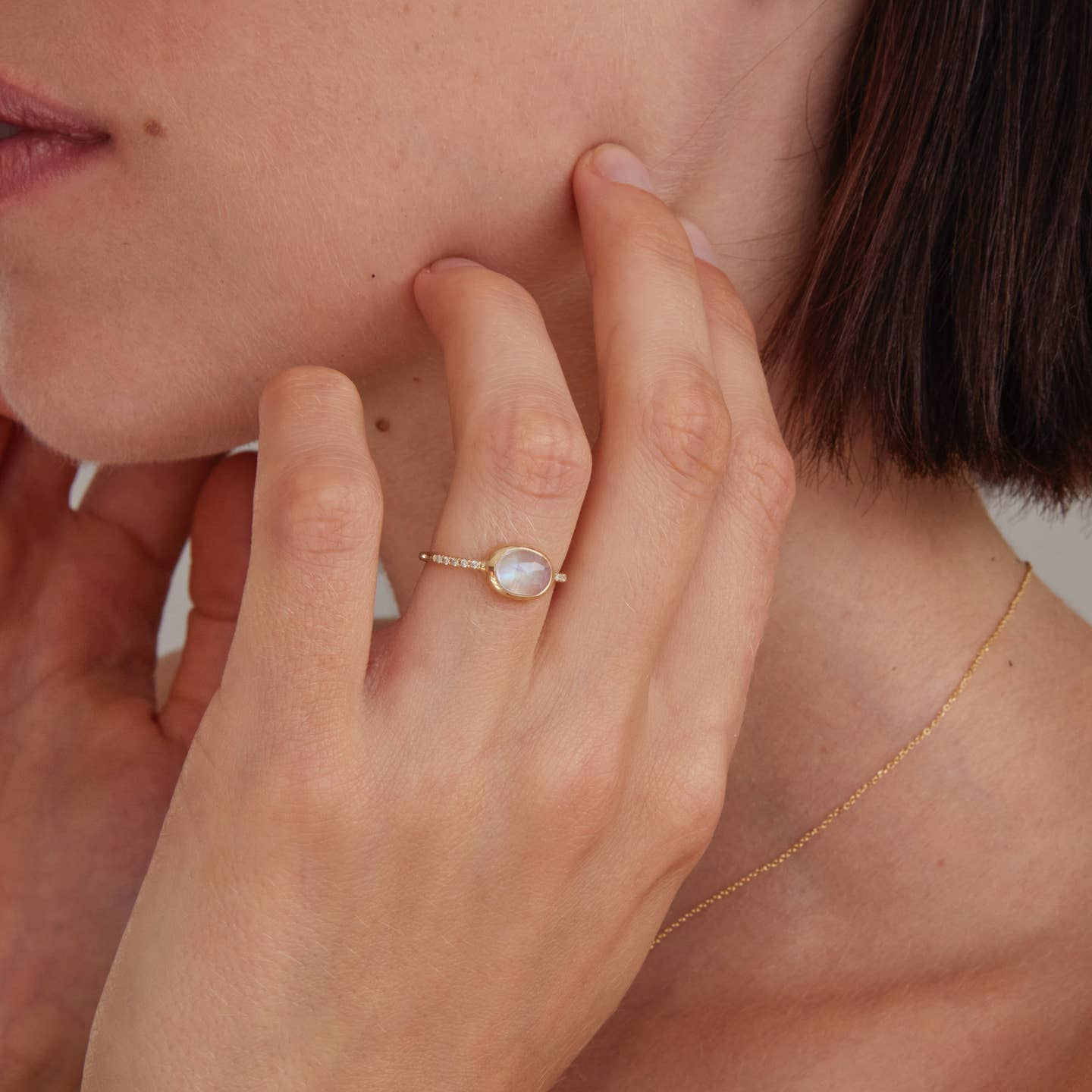 Moonstone & Diamond Ring