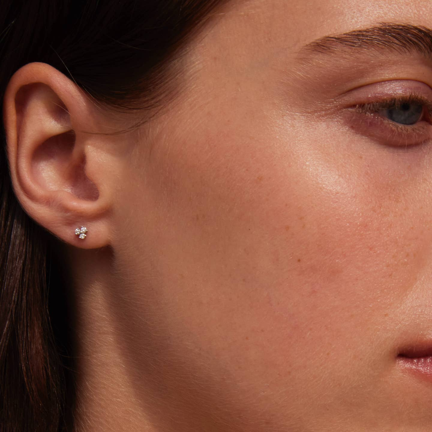 Three Diamond Stud Earrings