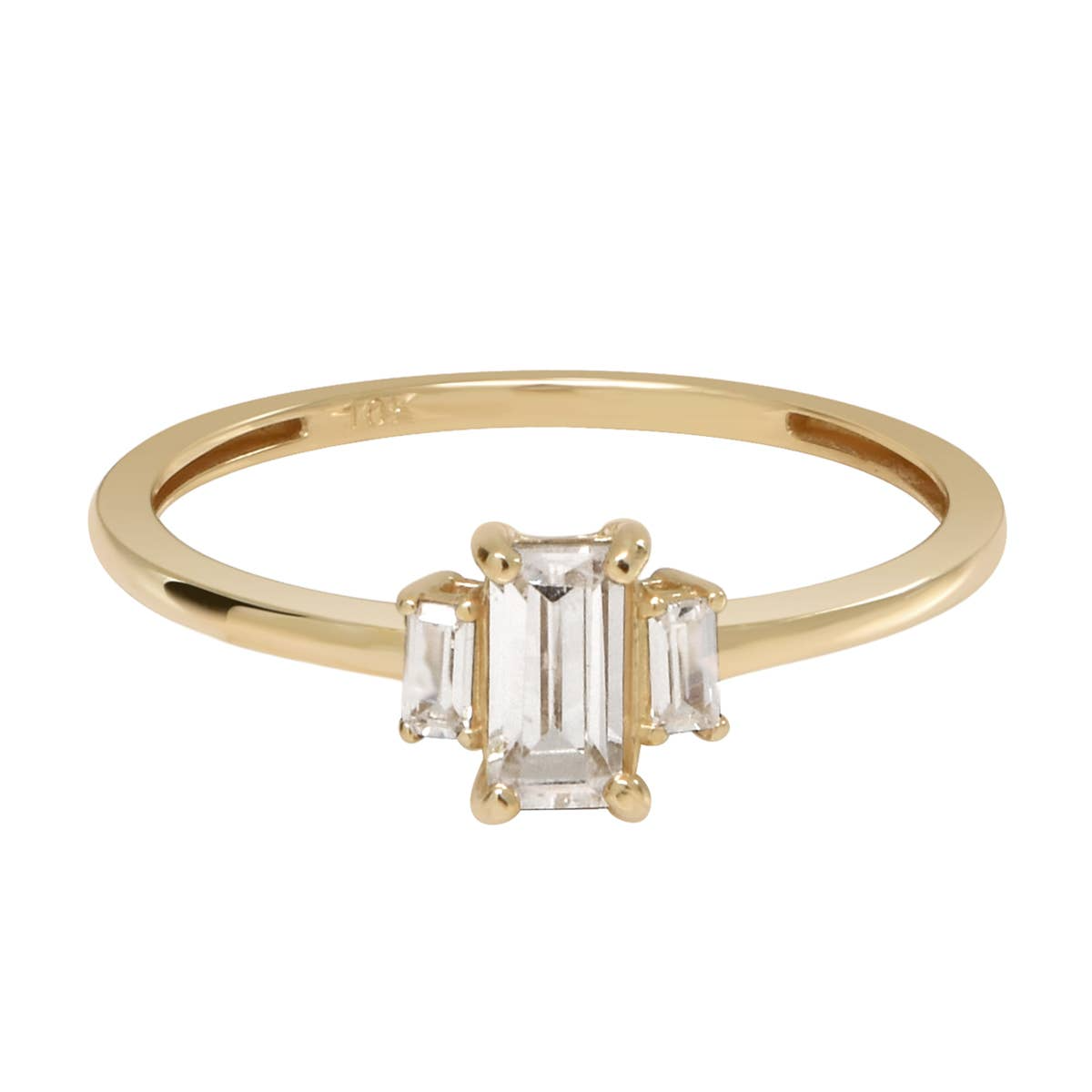 Bague Trapézoïdale Baguette En Or Massif 10 Carats Avec Zircone Cubique