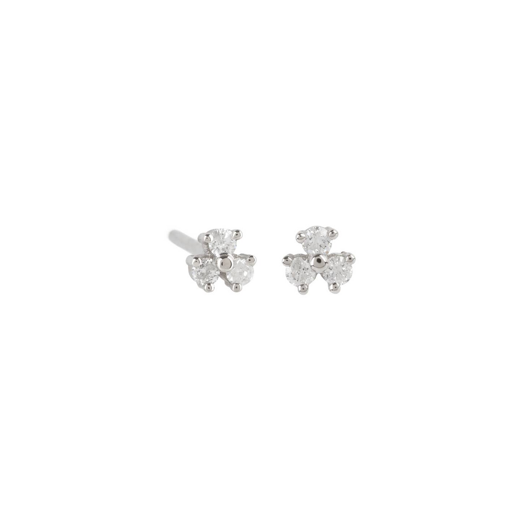 Three Diamond Stud Earrings