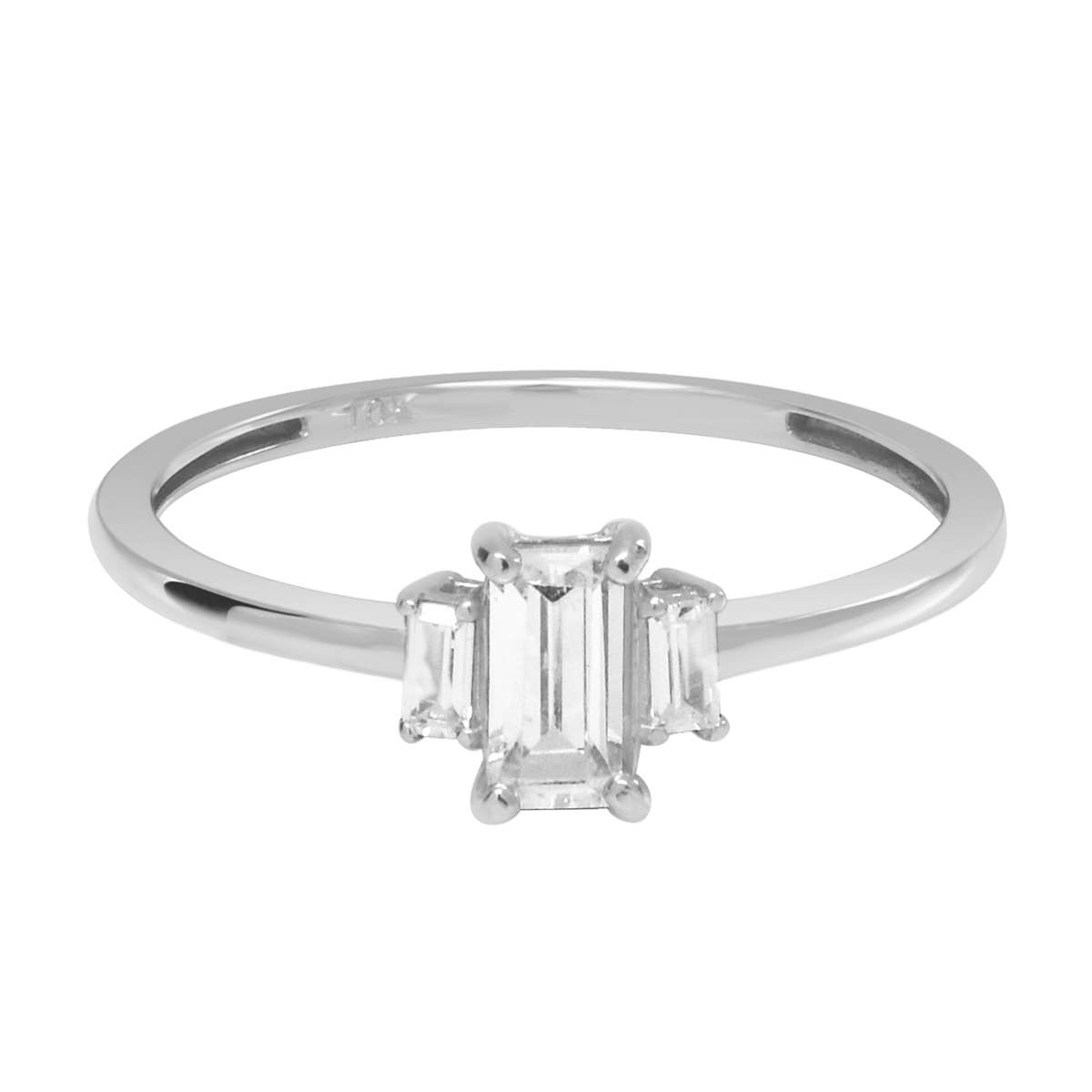 Bague Trapézoïdale Baguette En Or Massif 10 Carats Avec Zircone Cubique